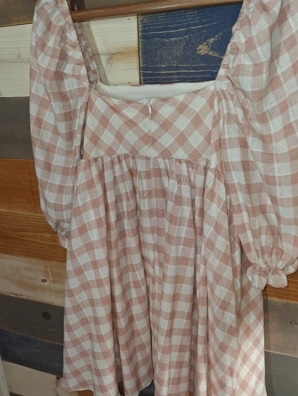 Storia Square Neck Gingham Minidress NWT M Rose/White